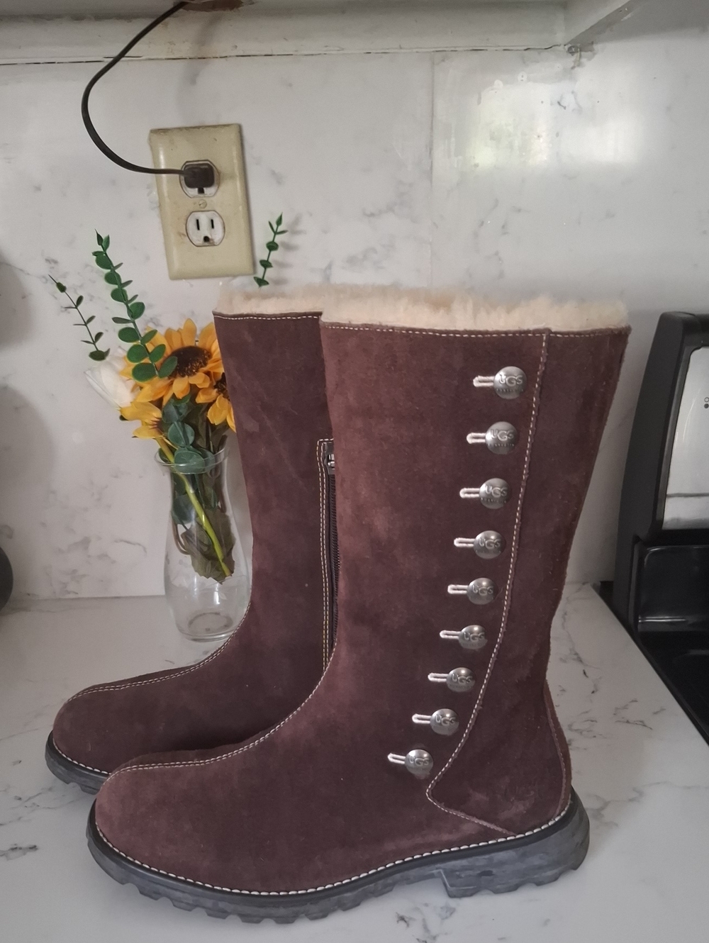 UGG Women’s Brown Suede Shearling-Lined Winter Boots